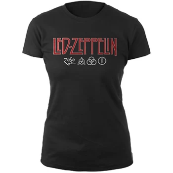 Led Zeppelin - Logo & Symbols Womens Large T-Shirt - Black