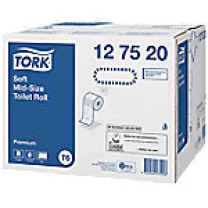 Tork Toilet Rolls T6 Premium Midi Jumbo 2 Ply 27 Rolls