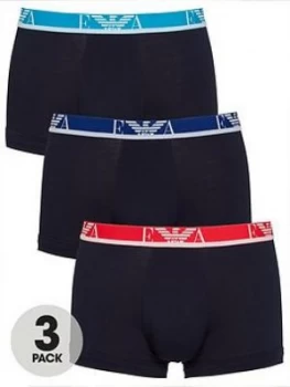 Emporio Armani 3 Pack Eva Stretch Cotton Mixed Waistband Trunks Navy Size M Men