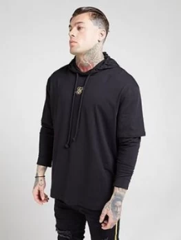 SikSilk Long Sleeved Essential Undergarment Chain Cuff T-Shirt - Black/Gold, Size XL, Men