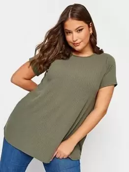 Yours Rib Swing T-Shirt Khaki, Green, Size 18, Women