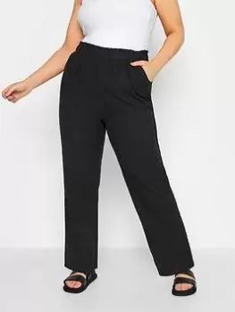 Yours Cool Cotton Wide Leg Trousers - Black, Size 30-32, Women