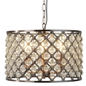 Marquise 3 Light Ceiling Pendant Copper with Glass Crystals, E14