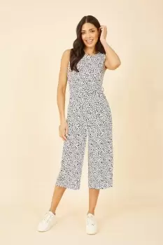 White Animal Print Culotte Jumpsuit