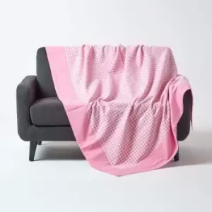 Cotton Gingham Check Pink Throw, 150 x 200cm - Pink - Homescapes