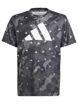 Boys, adidas Junior Camo Print Train Essentials T-Shirt - Dark Grey, Size 11-12 Years