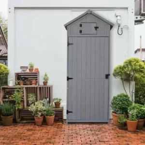 Alfresco Wooden Outdoor Beach Hut Garden Tool Storage Shed, Grey