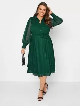 Yours Dobby Pleat Shirt Midi Dress - Forest Green, Size 22, Women