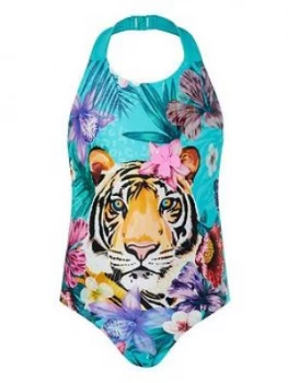 Monsoon Girls S.E.W. Tiko Tiger Swimsuit - Green, Size Age: 5-6 Years, Women