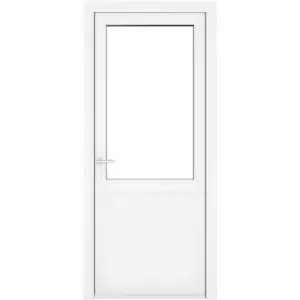 Crystal uPVC Single Door Half Glass Half Panel Right Hand Open In 890mm x 2090mm Clear Double Glazed White (each)