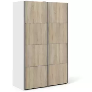 Verona Sliding Wardrobe 120cm in White with Oak Doors with 2 Shelves - White and Oak