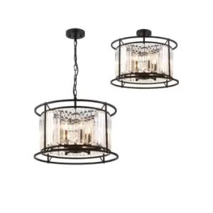 Guilford Ceiling Pendant, Semi Ceiling Lamp Convertible, 6 Light E14, Satin Black, Clear