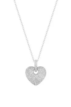 Sterling Silver 925 Cubic Zirconia Puff Pave Heart Pendant Necklace