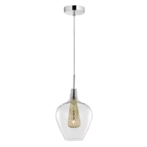 Esquimalt 18cm Dome Pendant Ceiling Light Chrome Aluminium Clear Glass, Gold Frame LED G9 - Merano