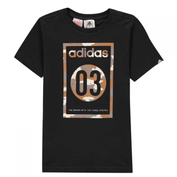 adidas Camo Linear T Shirt Junior - Black 03