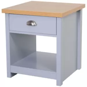 Homcom End Table With Cup Handle Drawer Grey With Oak Effect Top