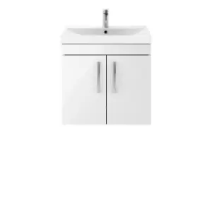 Nuie Athena 600 Wall Hung 2-door Vanity & Thin-edge Basin - Gloss White