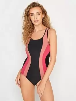 Long Tall Sally Active Contrast Contour Swimsuit - Black, Size 12, Women