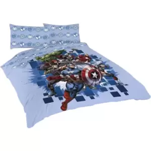 Marvel Avengers Attack Panel Duvet Cover Set (Double) (Blue/Red/Green)