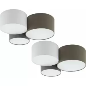 Loops - 2 pack Wall Flush Ceiling Light White Anthracite Brown White Grey Fabric 3x E27