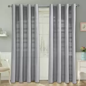 Homecapes Cotton Rajput Ribbed Silver Grey Curtain Pair, 54 x 54'