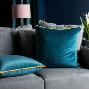 Gemini Velvet Double Piped Cushion Cover, Teal, 50 x 50 Cm - Furn