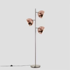 Elliot Satin Nickel 3 Way Floor Lamp with Copper Shades