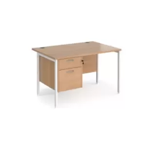 Office Desk Rectangular Desk 1200mm With Pedestal Beech Top With White Frame 800mm Depth Maestro 25 MH12P2WHB