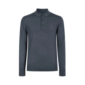 AllSaints Mode Long Sleeve Polo Shirt - Blue