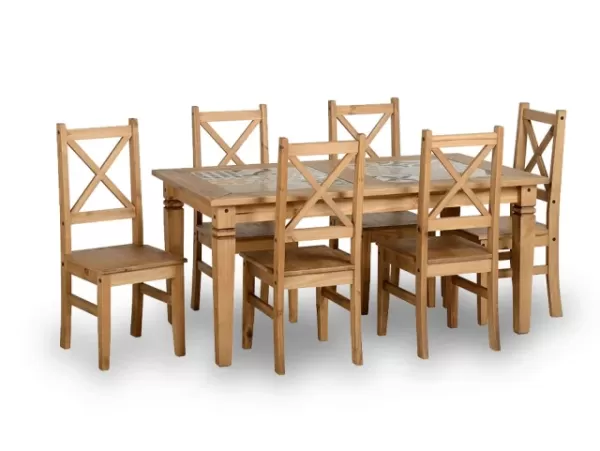 Seconique Salvador Waxed Pine and Tile Dining Table and 6 Chair Set