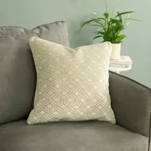 Paoletti - Avenue Geometric Jacquard Velvet Cushion Cover, Ivory, 45 x 45 Cm