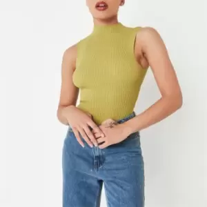 Missguided Petite Rib High Neck Top - Green