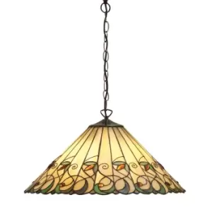 Jamelia 3 Light Large Ceiling Pendant Dark Bronze, Tiffany glass, E27