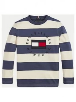 Tommy Hilfiger Boys Long Sleeve Heritage Logo Stripe T-Shirt - Cream, Size 7 Years