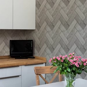 Superfresco Easy Brown/Grey Fishgrass Wooden Geometric Wallpaper