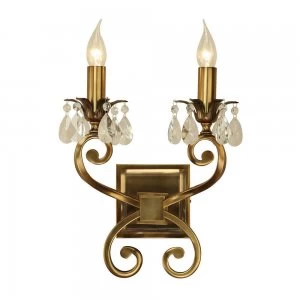 2 Light Indoor Twin Candle Wall Light Antique Brass, E14