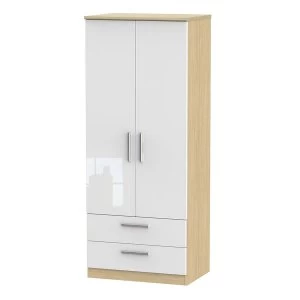 Robert Dyas Kirkhill Ready Assembled 2-Door Wardrobe with Drawers -White Pine