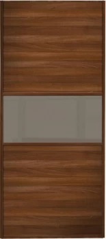 Wickes Sliding Wardrobe Door Fineline Walnut Panel and Cappuccino Glass - 2220 x 914mm