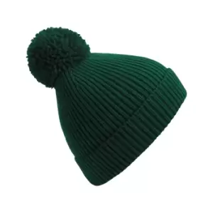 Beechfield Engineered Knit Ribbed Pom Pom Beanie (One Size) (Bottle Green)