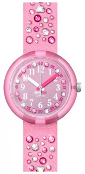 Flik Flak MILLEFEUX Pink Crystal Set Fabric Strap Pink Watch