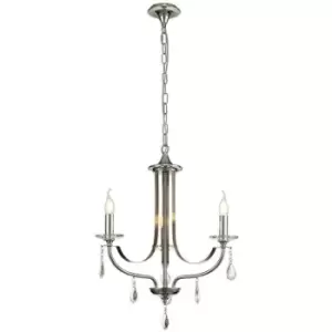 Ceiling Chandelier Pendant 3 Light E14 Polished Chrome, Satin Nickel, Clear Crystal - Luminosa Lighting