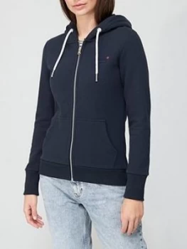 Superdry Orange Label Fitted Zip Hoodie - Navy, Size 8, Women