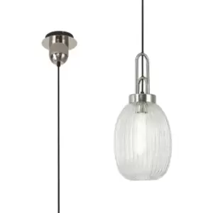 Luminosa Acree Ceiling Pendant E27 With 20cm Almond Ribbed Glass, Clear Polished Nickel, Matt Black