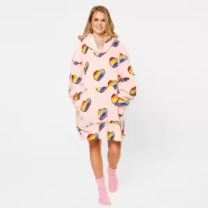 Dreamscene Rainbow Hoodie Blanket Oversized Wearable Fleece Sherpa Jumper Blush