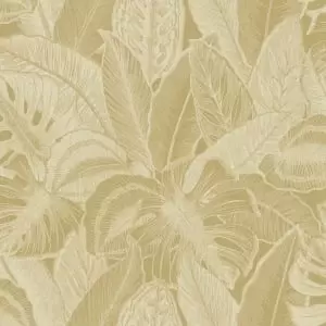 Holden Decor Linear Palm Ochre Wallpaper - 10.05m x 53cm