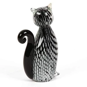 Objets d'Art Glass Figurine - Black & White Cat