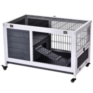 PawHut Rabbits Indoor Fir Wood Lift-Top Hutch Grey