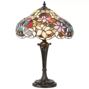 Interiors Sullivan - 2 Light Small Table Lamp Dark Bronze, Tiffany Glass, E27