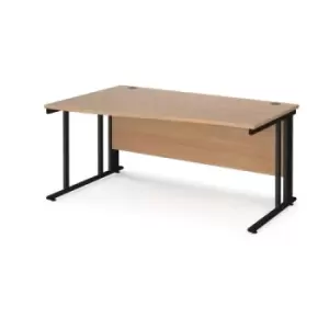 Office Desk Left Hand Wave Desk 1600mm Beech Top With Black Frame Maestro 25 MCM16WLKB