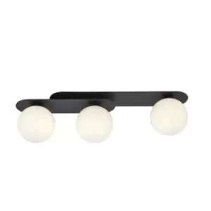 Plaza Black Globe Ceiling Light with White Glass Shades, 3x E14